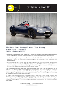 1956 Cooper T39 Bobtail Chassis Number: CS11/1/56