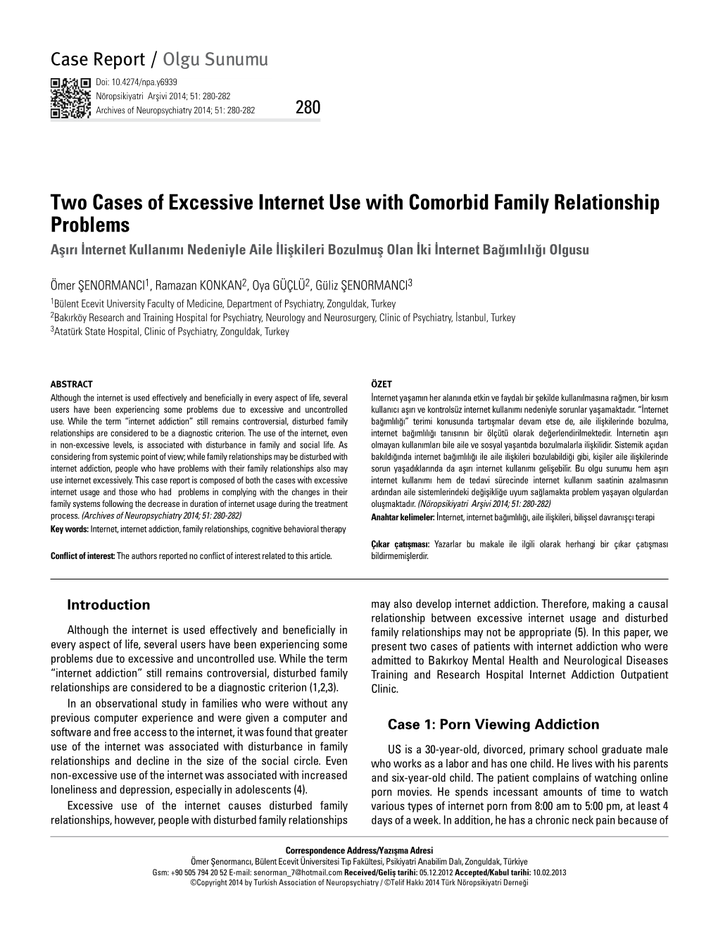 Two Cases of Excessive Internet Use with Comorbid Family Relationship