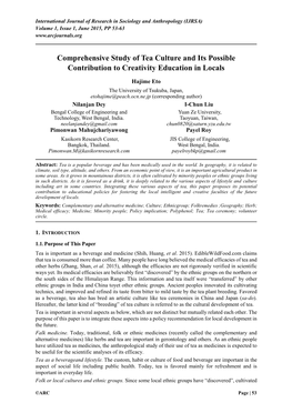 Comprehensive Study of Tea Culture and Its Possible Contribution to Creativity Education in Locals
