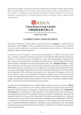 China Risun Group Limited 中國旭陽集團有限公司 (Incorporated in the Cayman Islands with Limited Liability) (Stock Code: 1907)