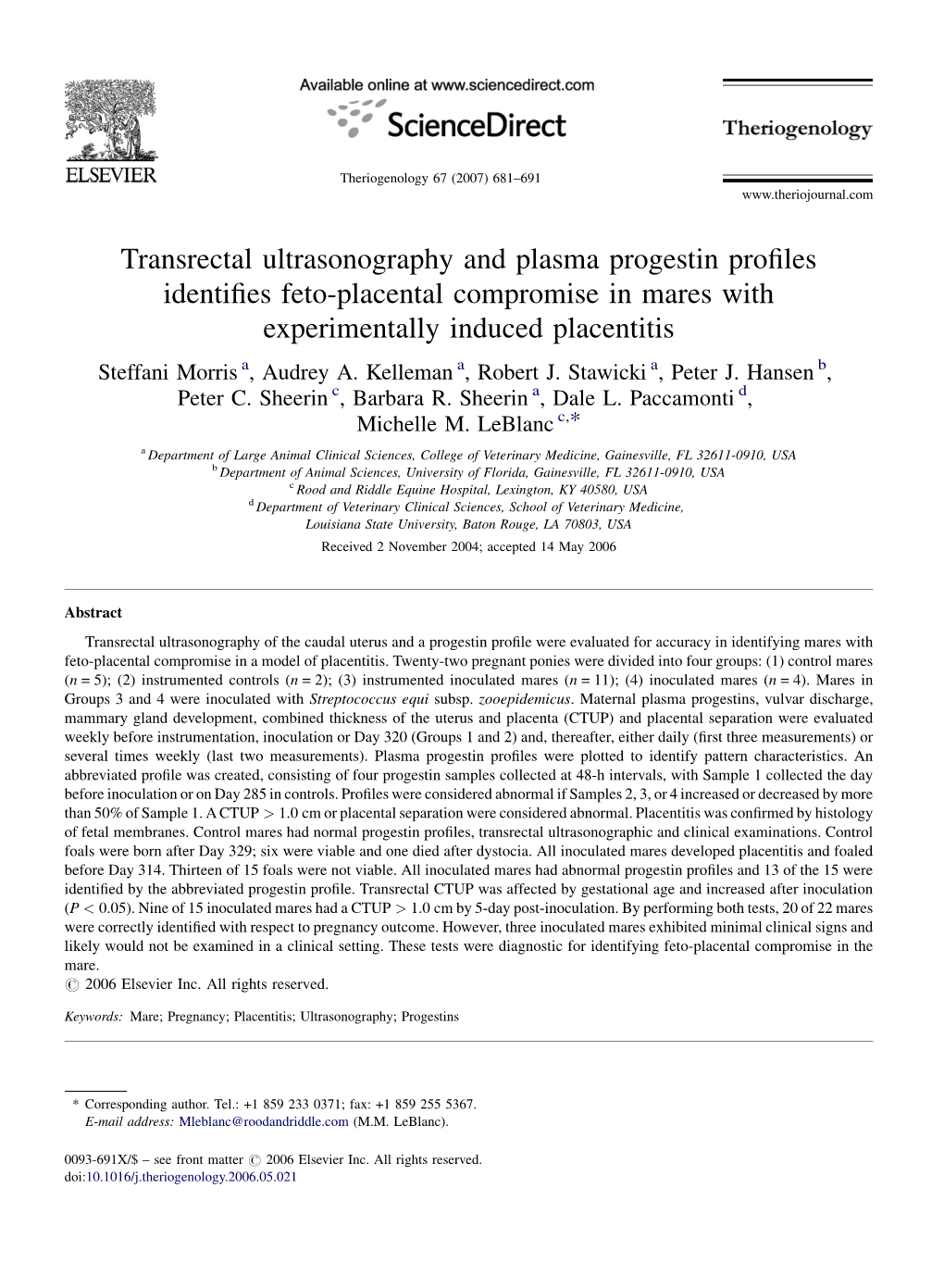 Transrectal Ultrasonography and Plasma Progestin Profiles Identifies