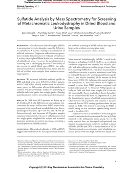 Sulfatide Analysis by Mass Spectrometry for Screening Of