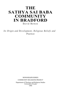 THE SATHYA SAI BABA COMMUNITY in BRADFORD David Bowen