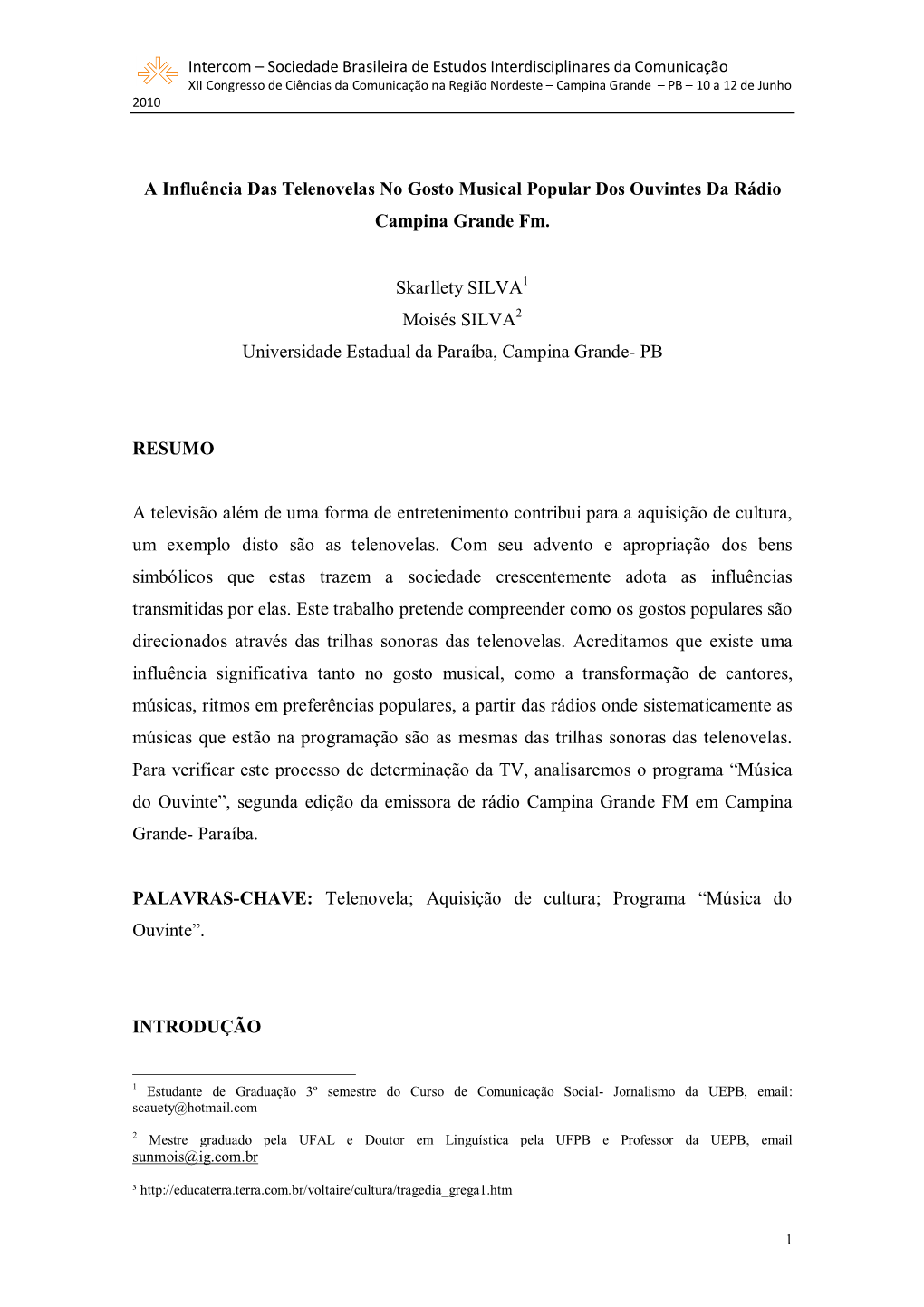 A Influência Das Telenovelas No Gosto Musical Popular Dos Ouvintes Da Rádio Campina Grande Fm