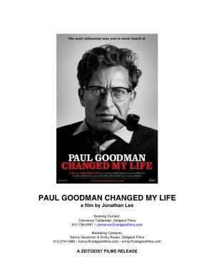 PAUL GOODMAN CHANGED MY LIFE a Film by Jonathan Lee