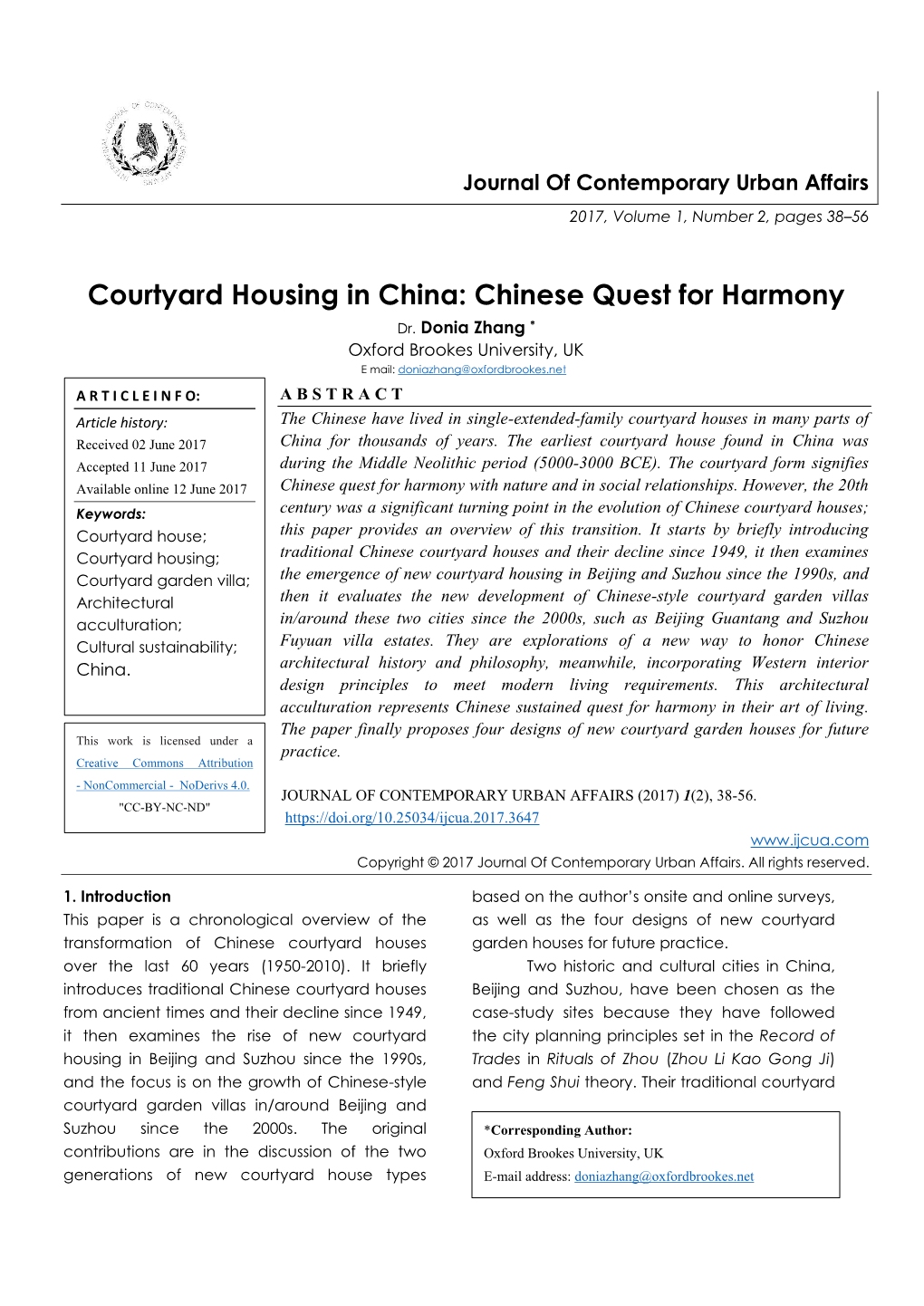 Courtyard Housing in China: Chinese Quest for Harmony Dr
