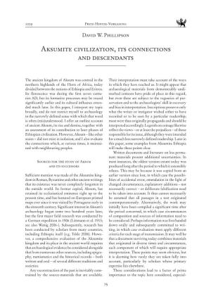Aksumite Civilization, Its Connections and Descendants