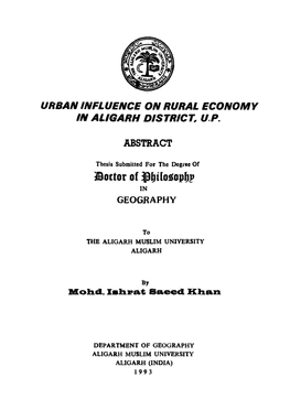 Urban Influence on Rural Economy in Aligarh District, Up