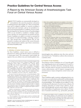 Practice Guidelines for Central Venous Access a Report by the American Society of Anesthesiologists Task Force on Central Venous Access