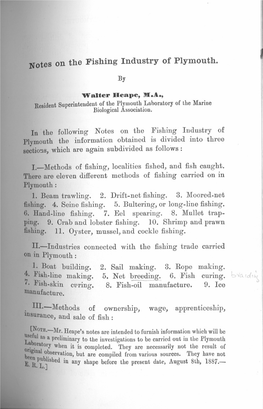 Notes on the Fishing Industry of Plymouth. By