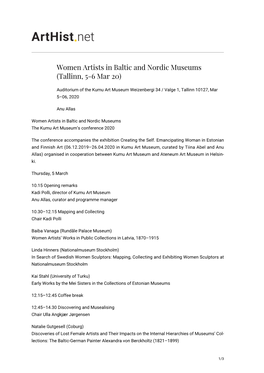 Women Artists in Baltic and Nordic Museums (Tallinn, 5-6 Mar 20)