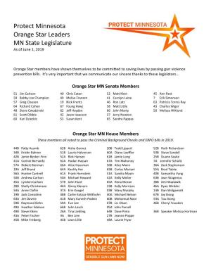 Protect Minnesota Orange Star Leaders MN State Legislature As of June 1, 2019