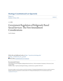 Government Regulation of Religiously Based Social Services: the First Amendment Considerations, 19 Hastings Const