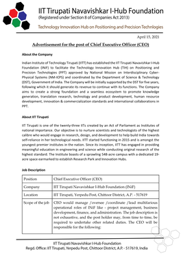 Advertisement for the Post of Chief Executive Officer (CEO)