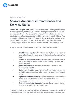 Shazam Announces Promotion for Ovi Store by Nokia