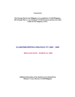 Usaid/Philippines Strategy Fy 2005 – 2009