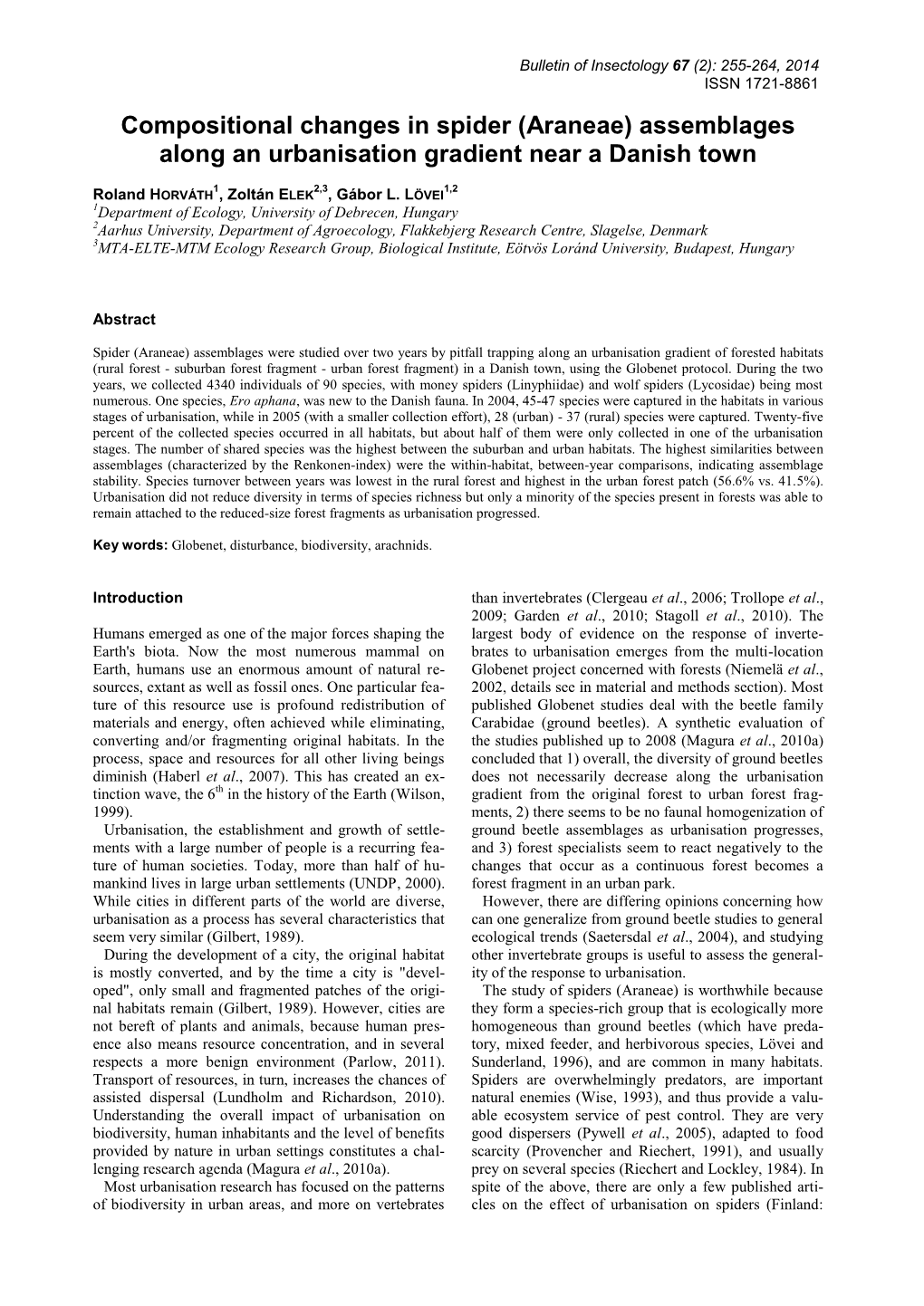 Compositional Changes in Spider (Araneae) Assemblages Along an Urbanisation Gradient Near a Danish Town