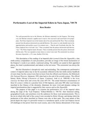 Performative Loci of the Imperial Edicts in Nara Japan, 749-70