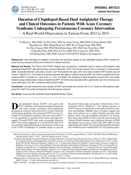 Duration of Clopidogrel-Based Dual Antiplatelet Therapy and Clinical Outcomes in Patients with Acute Coronary Syndrome Undergoin