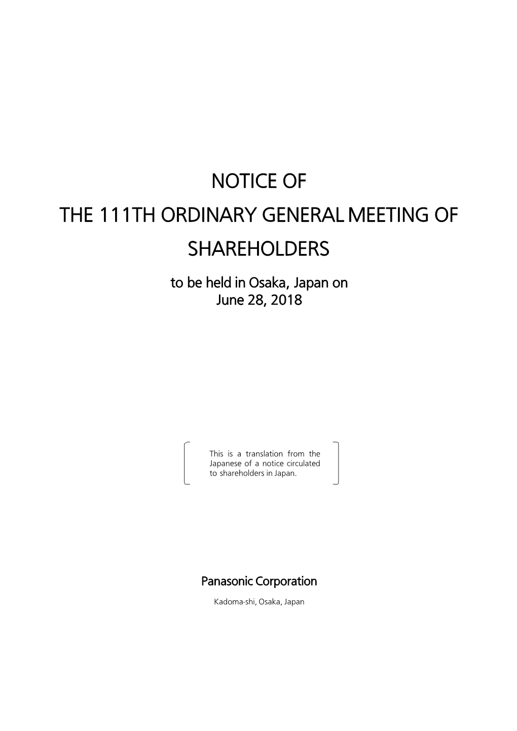 Notice of the 111Th Ordinary General Meeting of Shareholders