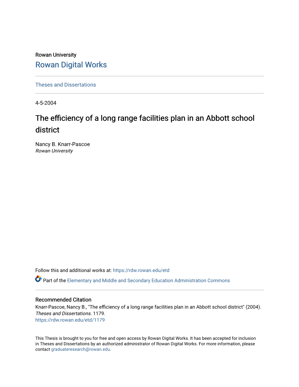 The Efficiency of a Long Range Facilities Plan in an Abbott School District