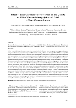 Effect of Juice Clarification by Flotation on the Quality of White Wine and Orange Juice and Drink – Short Communication
