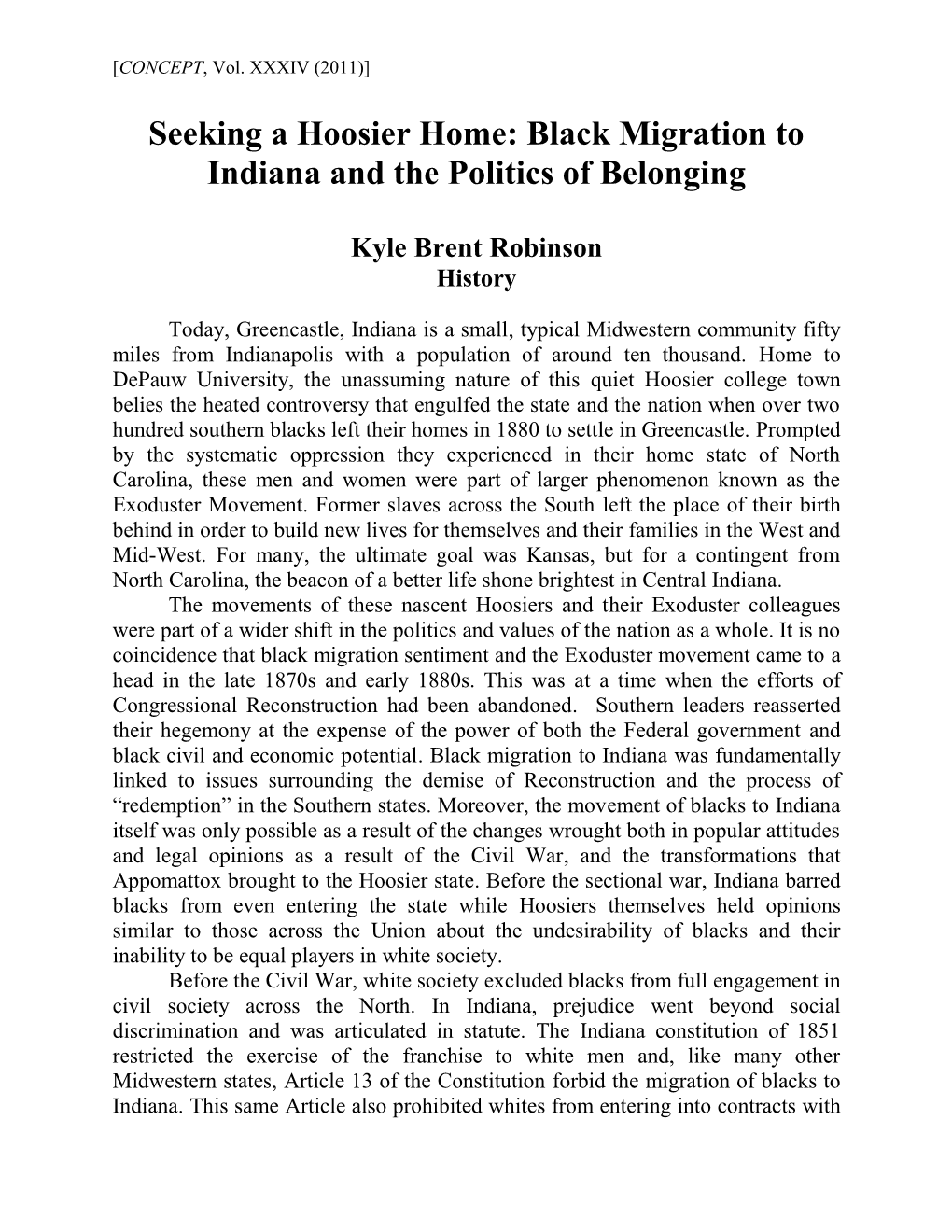 Black Migration to Indiana and the Politics of Belonging