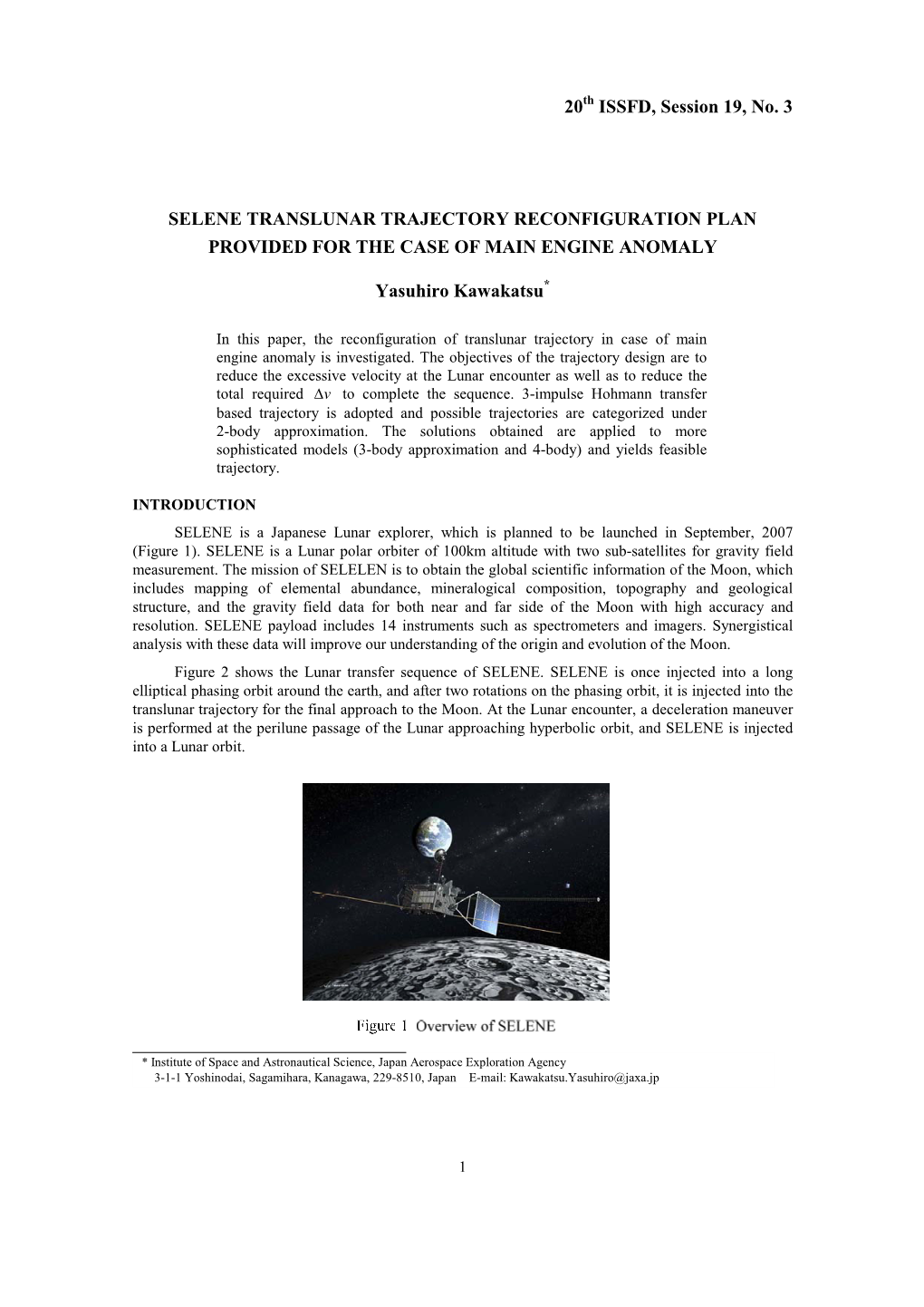 20 ISSFD, Session 19, No. 3 SELENE TRANSLUNAR TRAJECTORY