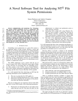 A Novel Software Tool for Analysing NT R File System Permissions