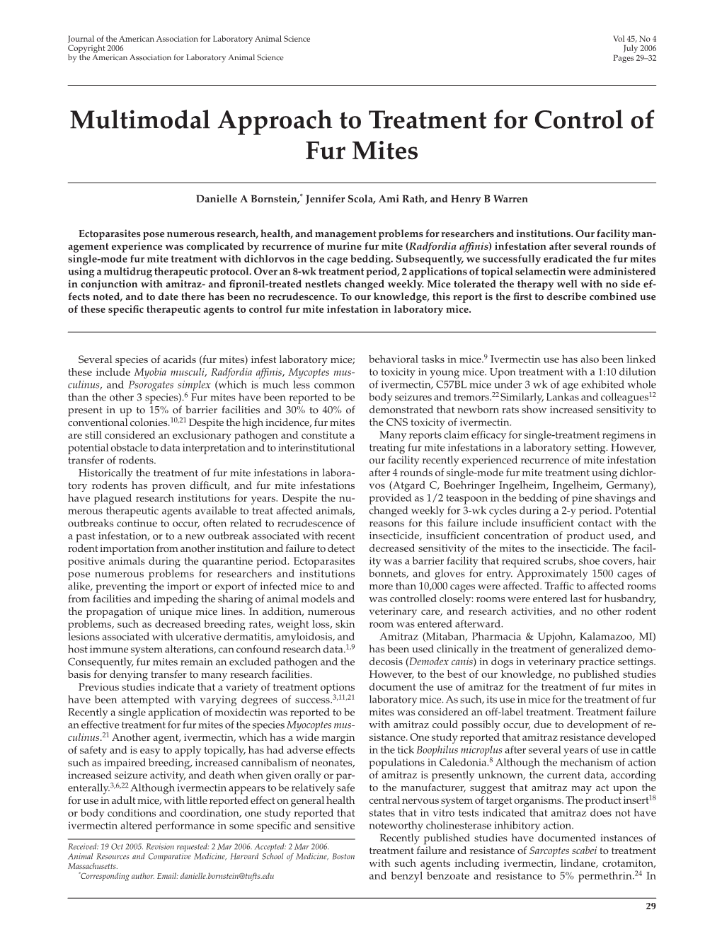 Multimodal Approach to Treatment for Control of Fur Mites