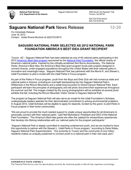 Saguaro National Park News Release 12-39