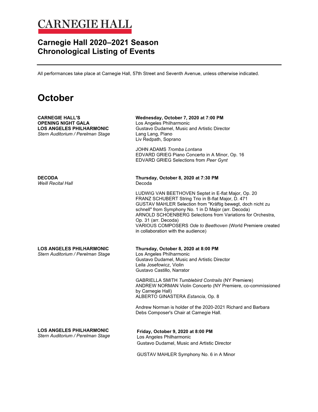 2020-2021 Season Chronology of Events