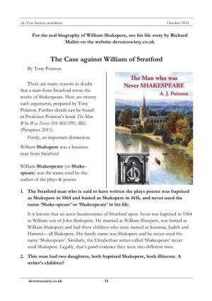 The Case Against William of Stratford by Tony Pointon
