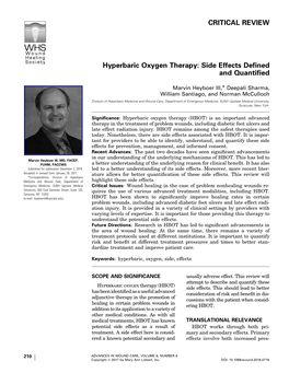 Hyperbaric Oxygen Therapy: Side Effects Defined and Quantified