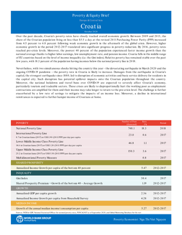 Croatia October 2020 Over the Past Decade, Croatia's Poverty Rates Have Closely Tracked Overall Economic Growth