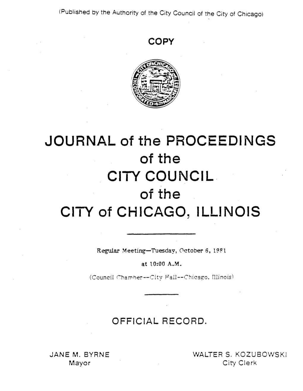 JOURNAL of the PROCEEDINGS of the CITY COUNCIL of the Cityof CHICAGO, ILLINOIS