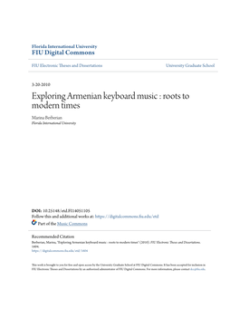 Exploring Armenian Keyboard Music : Roots to Modern Times Marina Berberian Florida International University