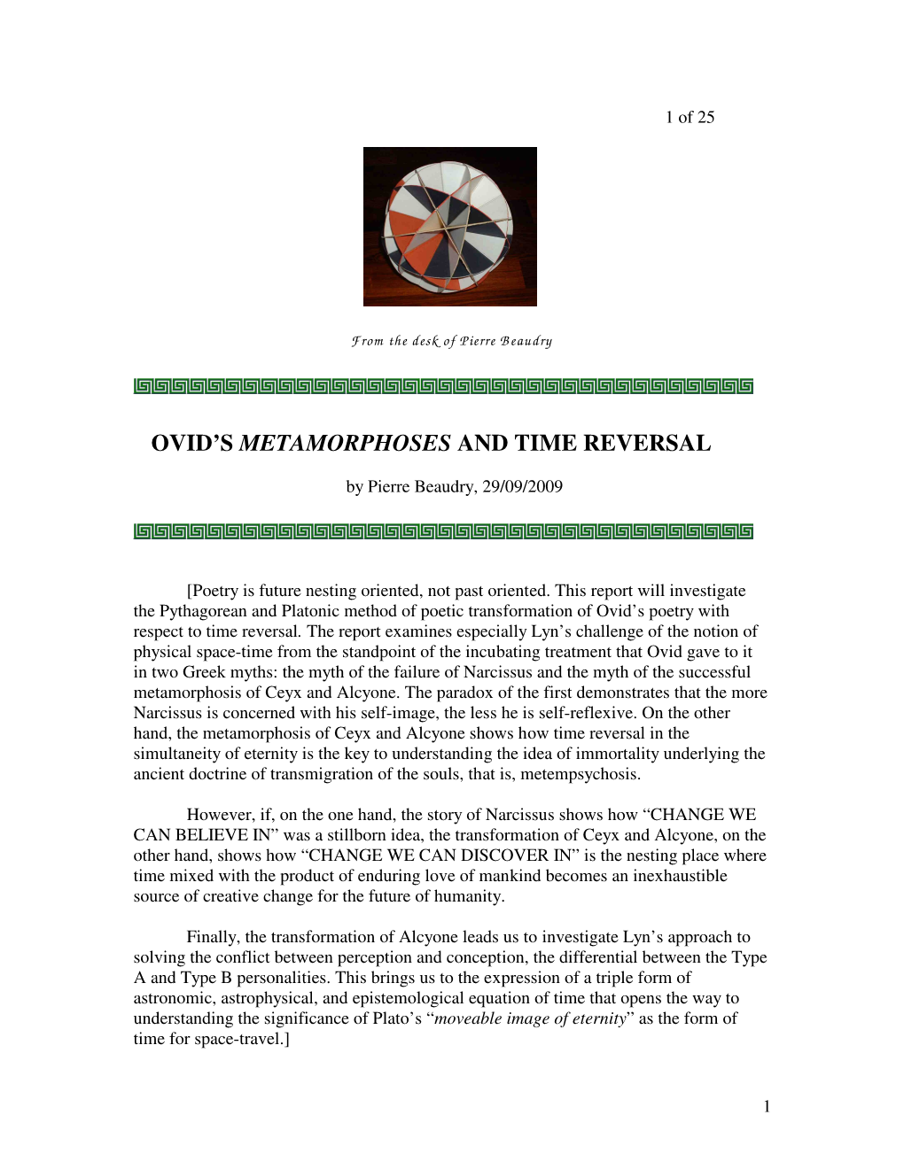 Ovid's Metamorphoses and Time Reversal