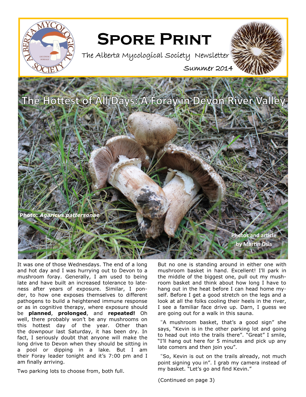 Spore Print the Alberta Mycological Society Newsletter Summer 2014