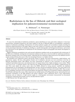 Radiolarians in the Sea of Okhotsk and Their Ecological Implication for Paleoenvironmental Reconstructions