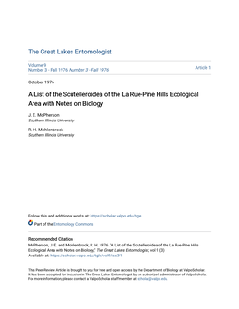 A List of the Scutelleroidea of the La Rue-Pine Hills Ecological Area with Notes on Biology