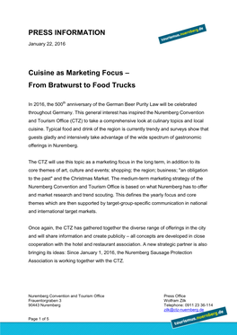 PRESS INFORMATION Cuisine As Marketing Focus – from Bratwurst to Food Trucks