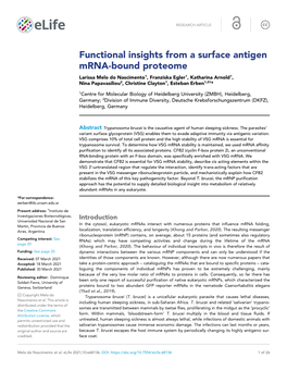 Functional Insights from a Surface Antigen Mrna-Bound Proteome