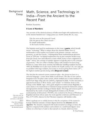 Math, Science, and Technology in India—From the Ancient to The