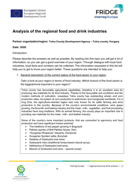 Analysis of the Regional Food and Drink Industries