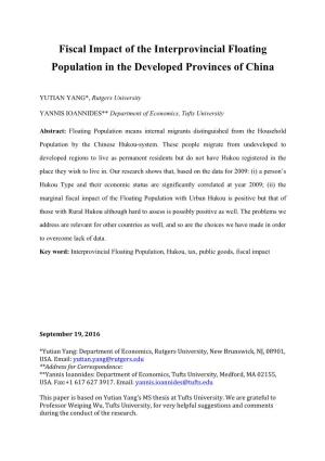 Fiscal Impact of the Interprovincial Floating Population in the Developed Provinces of China