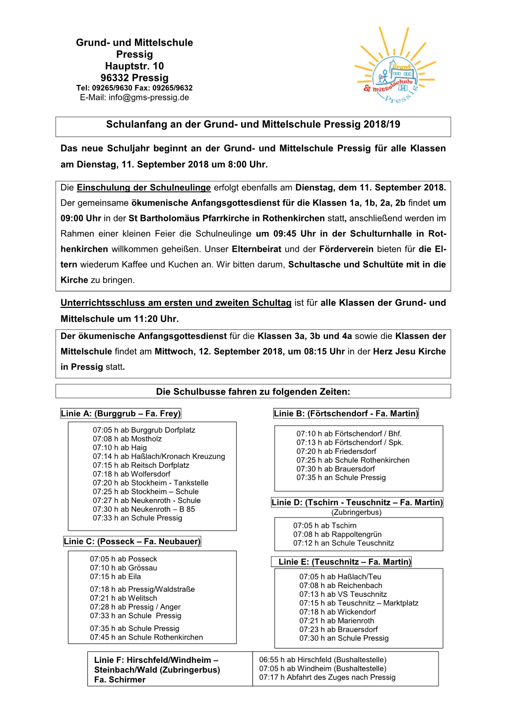 Schulanfang an Der Grund- Und Mittelschule Pressig 2018/19 Grund