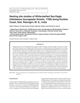 Nesting Site Studies of White-Bellied Sea Eagle (Haliaeetus Leucogaster Gmelin, 1788) Along Konkan Coast, Dist