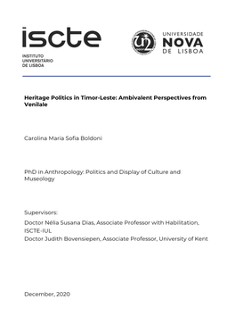 Heritage Politics in Timor-Leste: Ambivalent Perspectives from Venilale