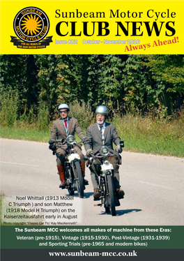 Sunbeam Motor Cycle CLUB NEWS Issue 882 October - November 2016 Always Ahead!